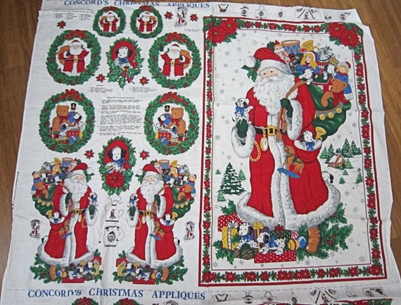 Christmas Santa Claus Fabric Panel Last one by Vintage4U on Etsy