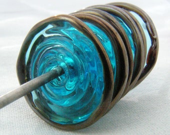 AQUA Silver Lampwork Glass Disc Beads Set of 6