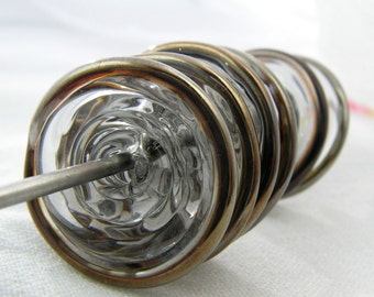 GREY Silver Lampwork Glass Disc Beads Set of 6