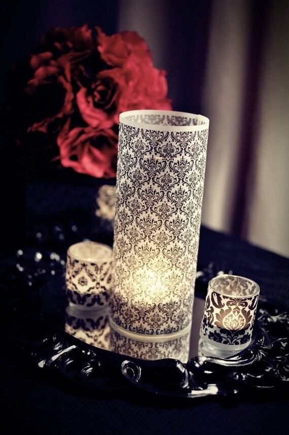 Items similar to 1 set of 12 Madison Damask Vase Wraps for wedding