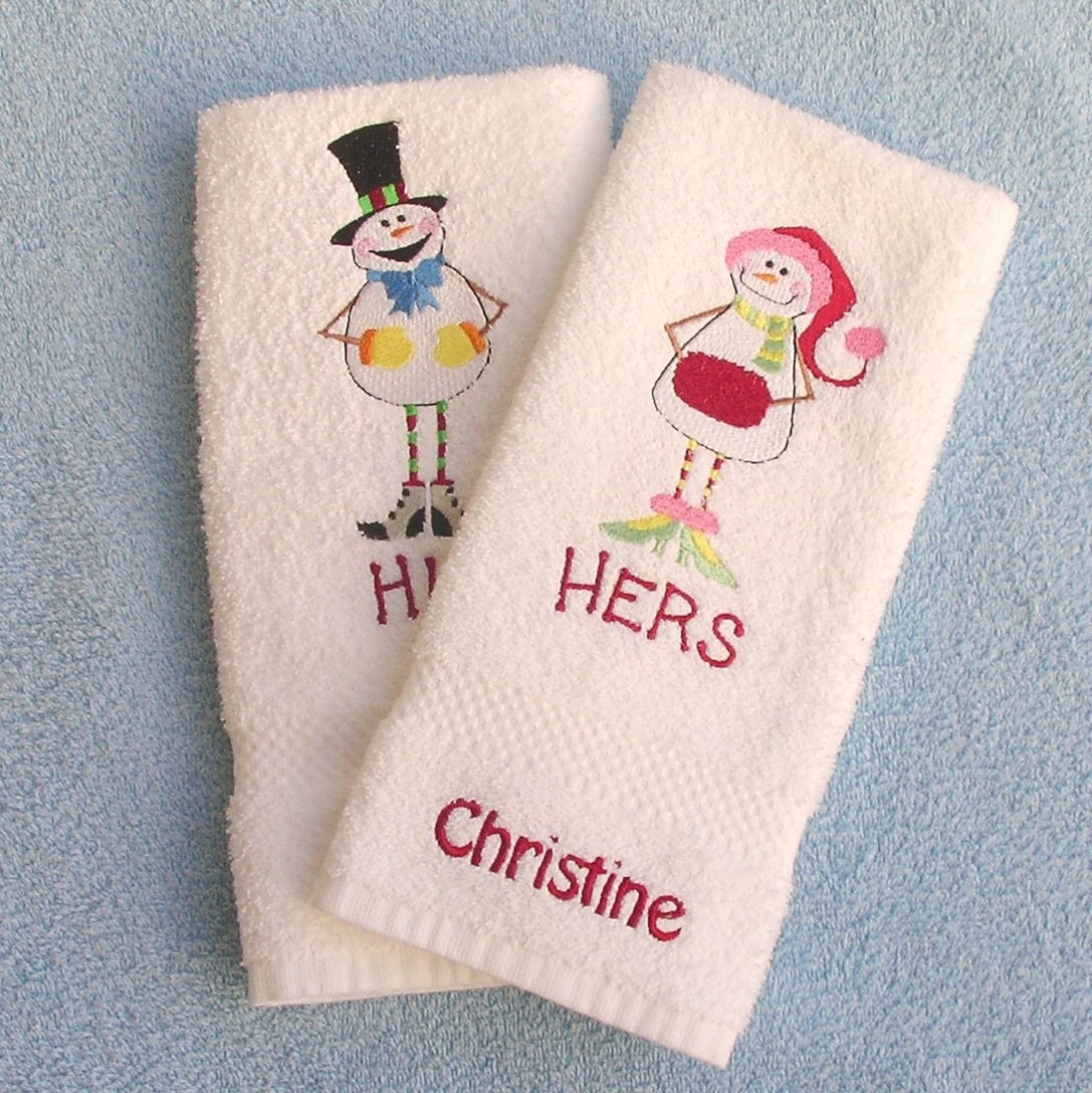 His/Hers Personalized Snowmen Hand Towels