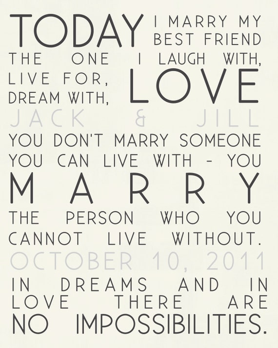 Today I marry quotes wedding print and Names of Couple Gift