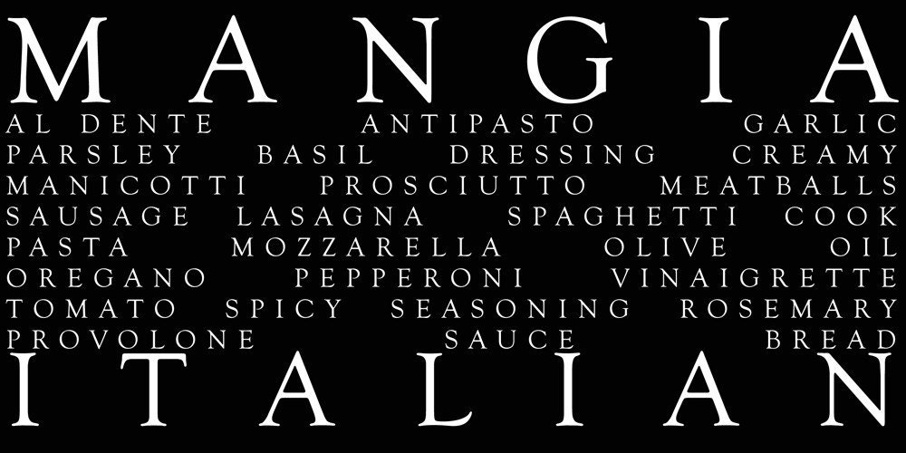 Mangia Italian Kitchen Word Art 10x20 inch by GeezeesCustomCanvas