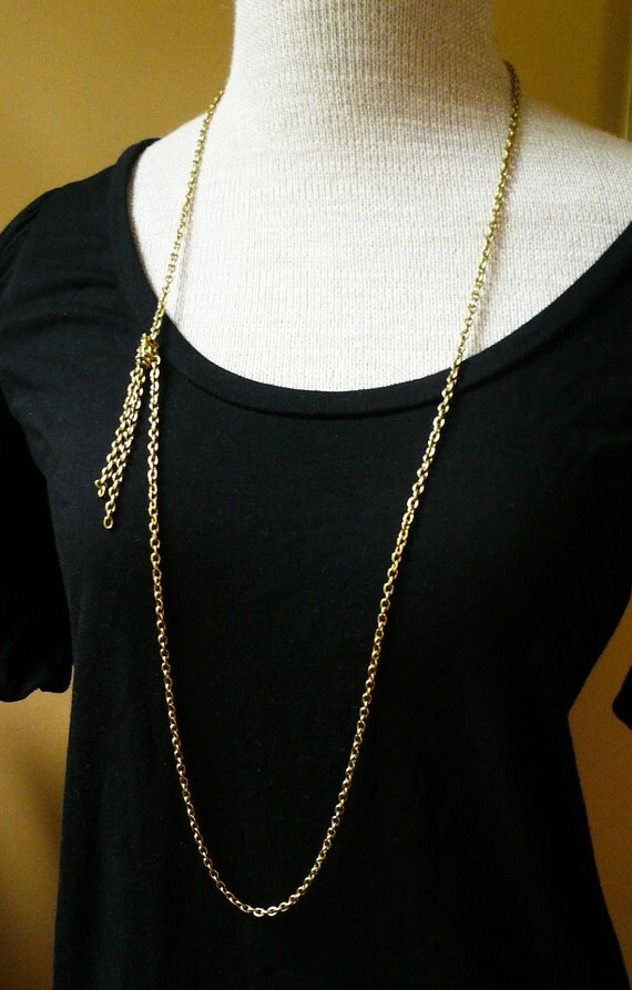 Long Gold Knot Chain Necklace in Raw Brass Long by roundabout