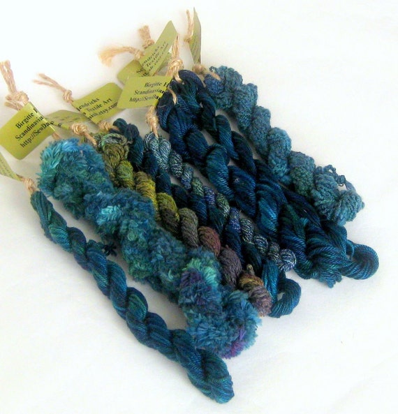 Embroidery yarn thread handdyed blue green