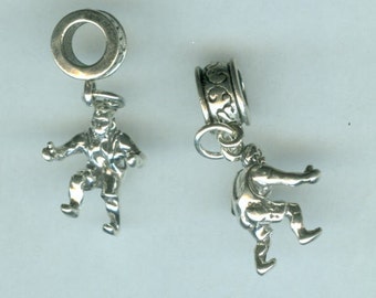 Sterling WRESTLER Bead charm fits all Name Brand Add a Bead Charm Bracelets - 3D Heavy