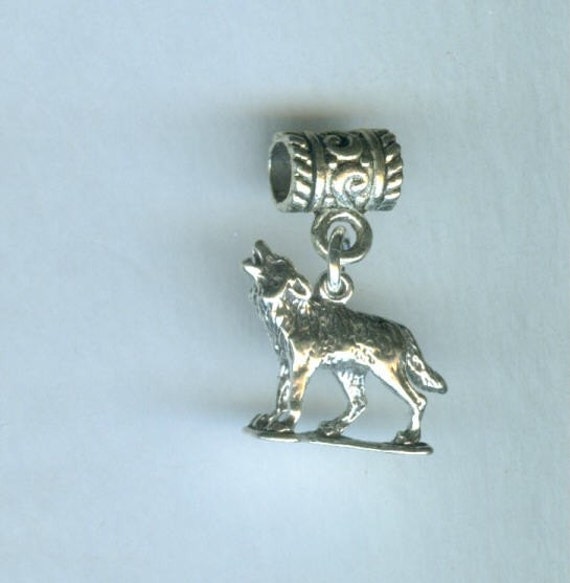 Sterling HOWLING WOLF Bead Charm for Trollbead European and