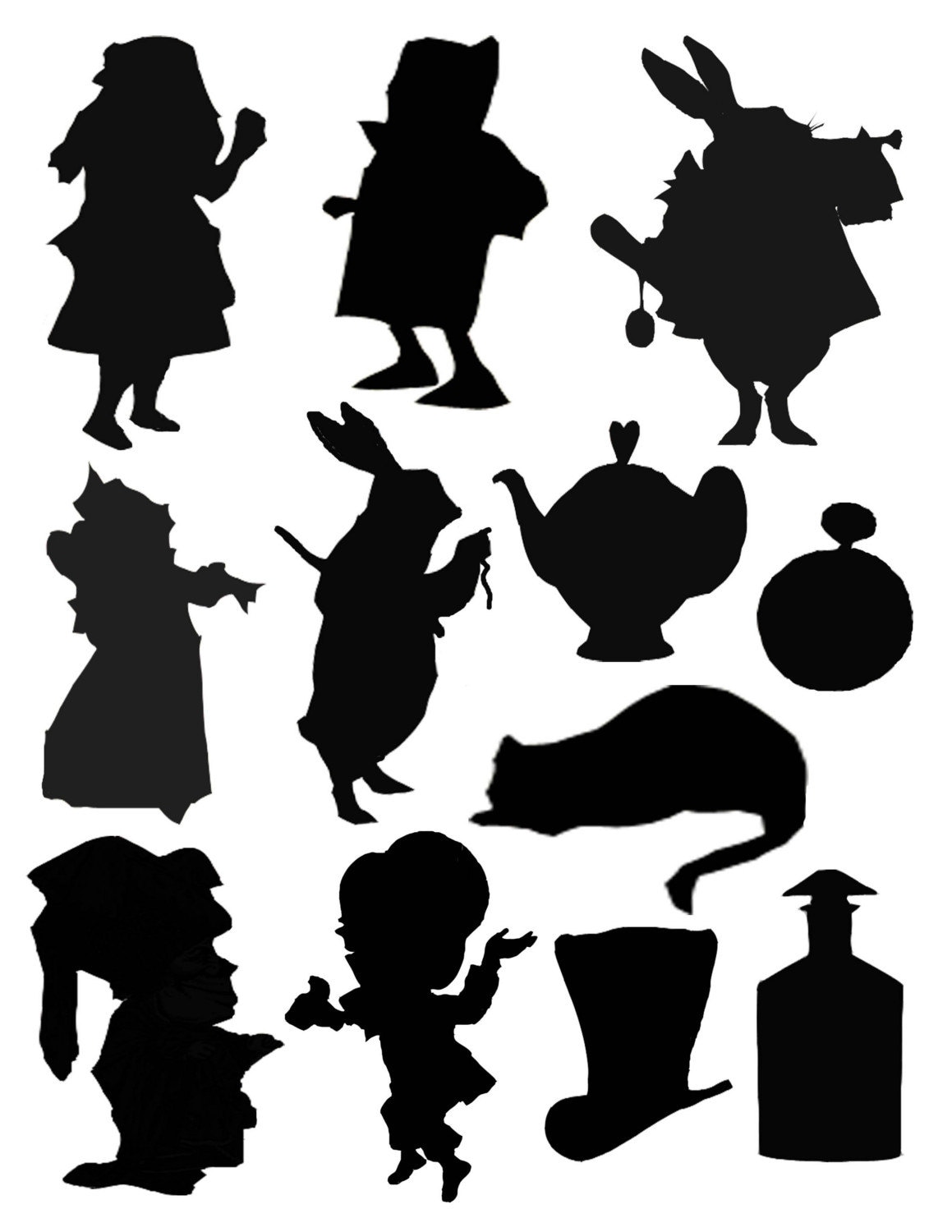 ALICE IN WONDERLAND SILHOUETTES DIGITAL COLLAGE SHEET