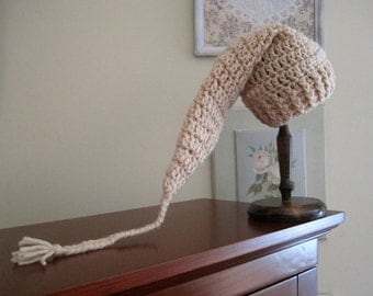 Crochet Newborn Hat, Crochet Infant Hat, Baby Stocking Hat, Baby Elf Hat, Hat for Baby, Baby Gift, Baby Boy Hat, Baby Girl Hat Long Tail Hat