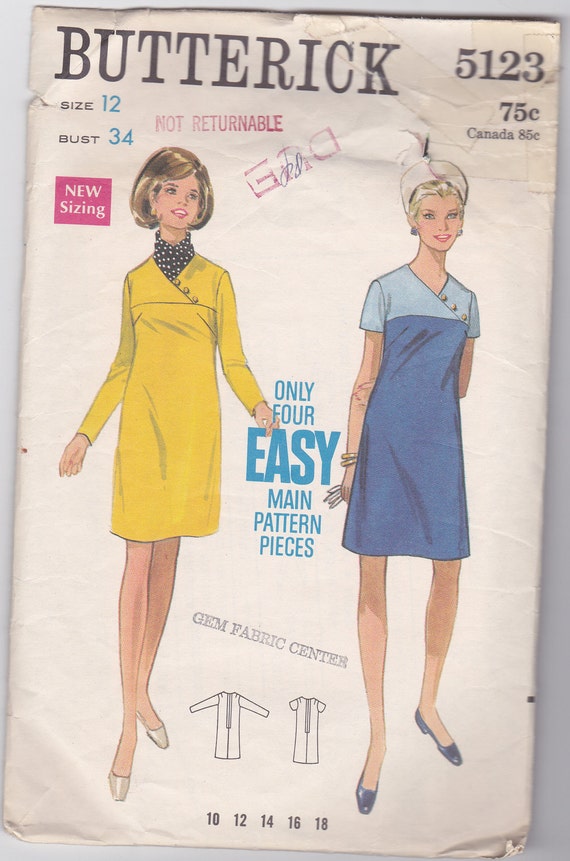 Items similar to Vintage 1960s Misses One-Piece Dress Pattern ...