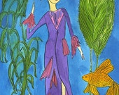 Flaxy Martin drifts off course.  Original watercolor painting by Vivienne Strauss.