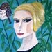 Vera with a northern pygmy owl. Original oil painting by Vivienne Strauss.