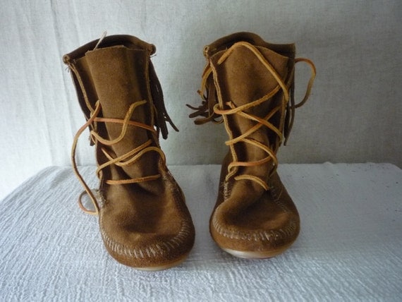 Lace Up Leather Moccasins Booties minnetonka boots Hippie