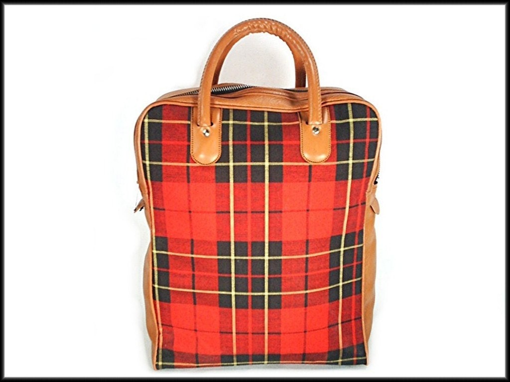 red plaid tote bag