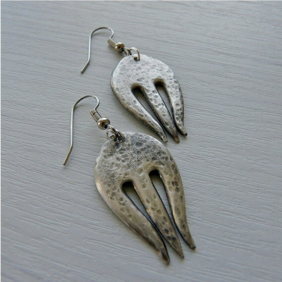 Antique Silver Cocktail Fork Earrings Silverware by Revisions