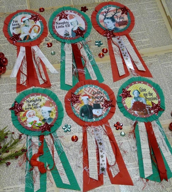 Christmas Santa Art Badges E Pattern - Pins doll PDF jewelry old photos ribbon paper crepe star primitive altered art party