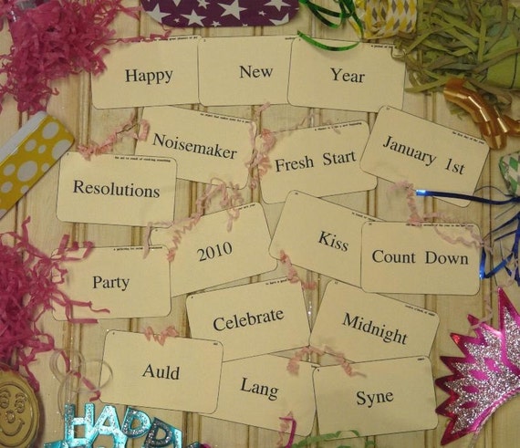 Happy New Year Flash Cards PDF - vintage like 16 altered eve resolution noisemaker party scrapbooking digital uprint primitive