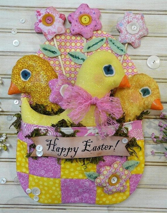 Happy Easter Chicks Egg PDF Pattern - banner patchwork quilt wall display decor spring flowers digital