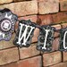 Vintage Halloween Inspired WICKED Banner Garland Victorian Paper Rosettes SKULL Grey and Black damask