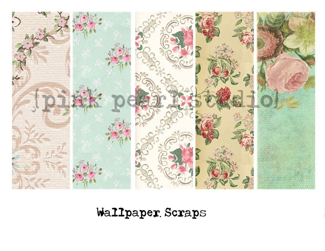 Vintage Wallpaper Scraps Digital Collage Clipart Sheet