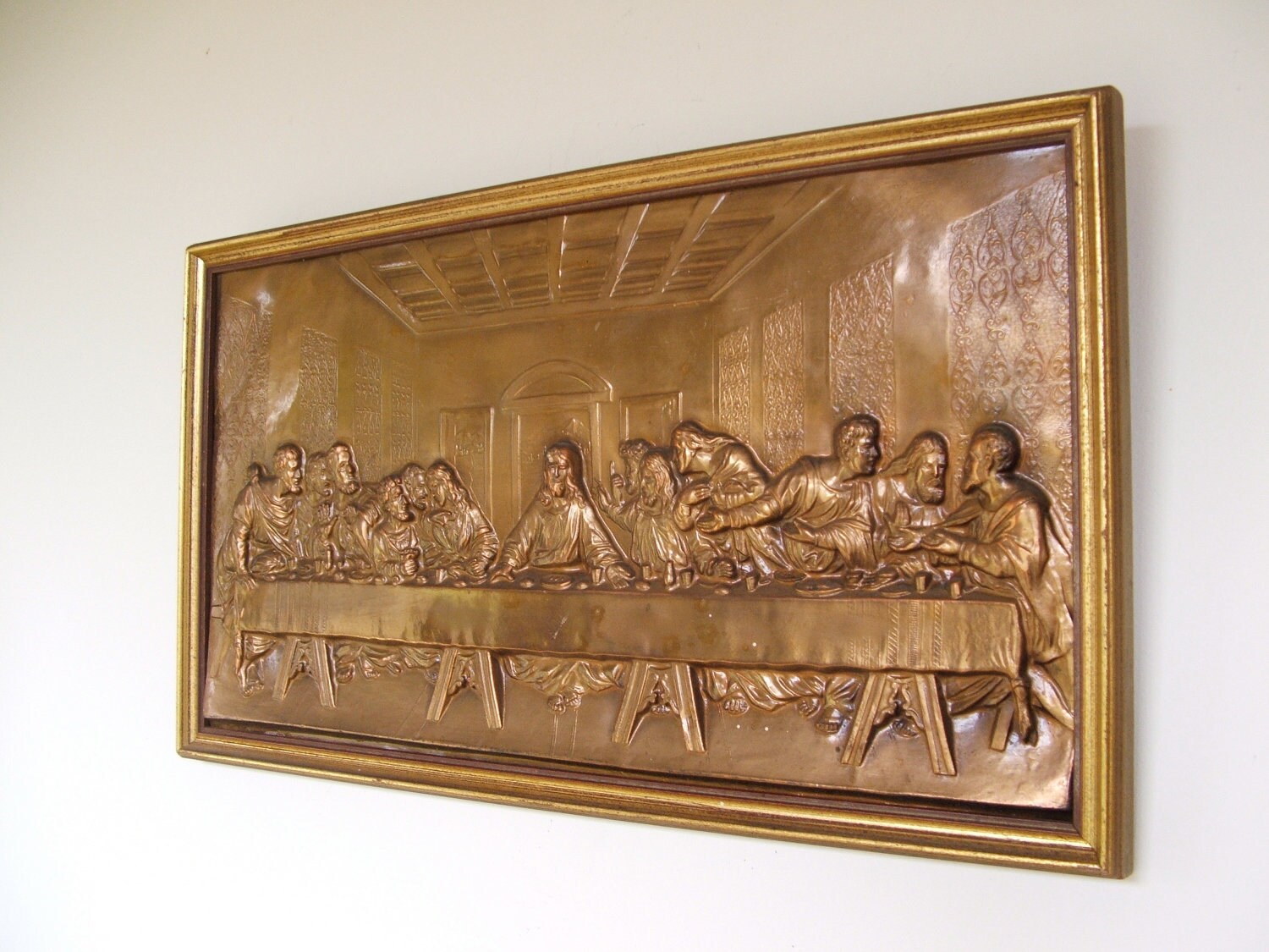 Vintage Pressed Copper LAST SUPPER framed