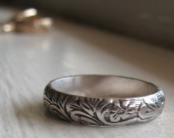 Rustic sterling renaissance wedding band