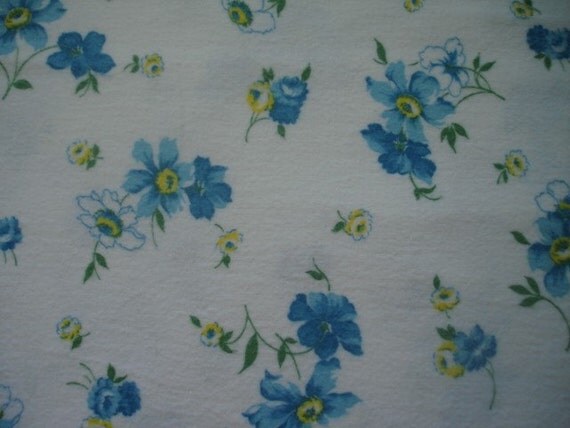 vintage blue floral flannel fabric shabby by vintage blue floral flannel fabric shabby by
