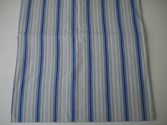 Vintage Blue Tan and White Stripe Fabric by  