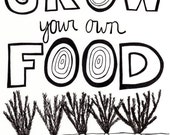 Items similar to Garden Art Print GROW YOUR OWN Food on Etsy