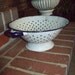 Vintage Colander Enamel Pan Graniteware French Farmhouse Kitchen Enamelware Primitive Rustic Cabin Fremch Country Wedding White Blue Rim