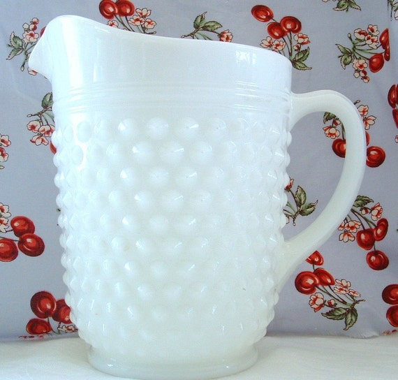 Vintage Hobnail Milk Glass Pitcher Jug 5692