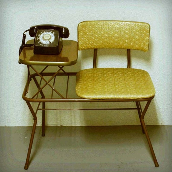 vintage telephone table gold and brown gossip center