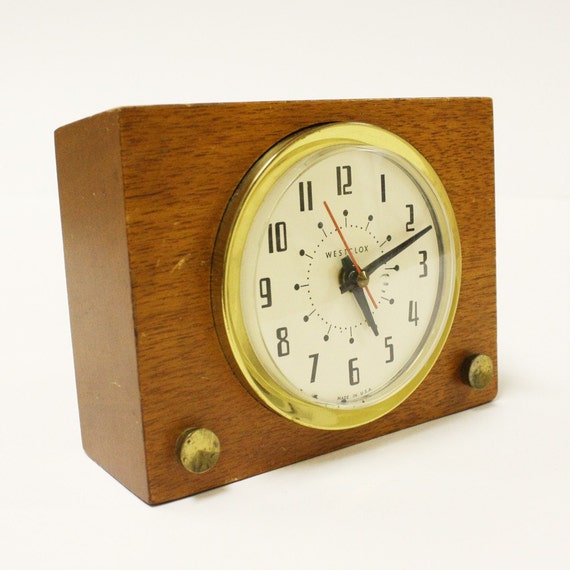 Vintage alarm clock westclox wood electric mahogany