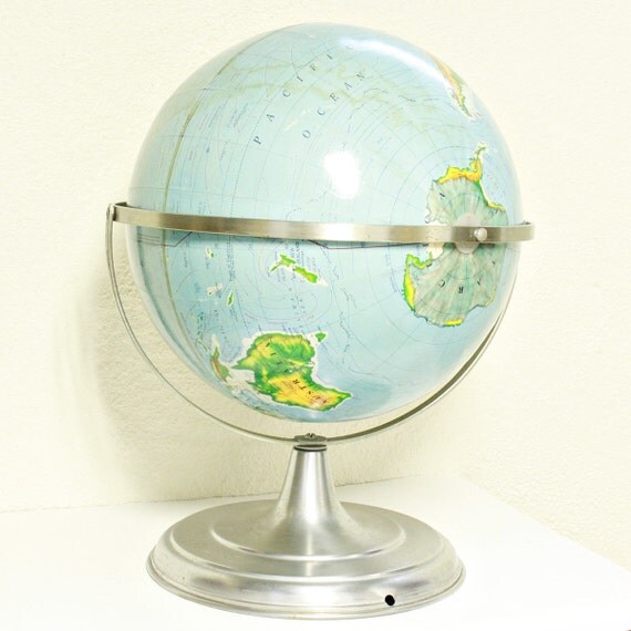 Vintage World Globe Nystrom Pictorial Relief Globe Land