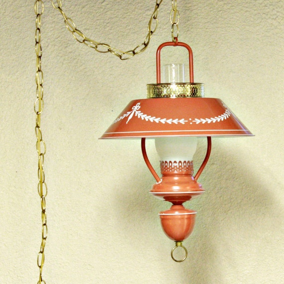 Vintage hanging light lantern faux oil lamp swag lamp