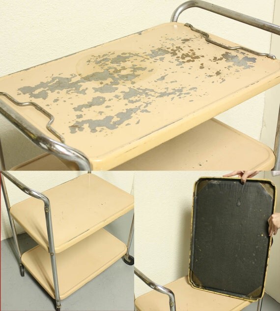Vintage metal cart serving cart kitchen cart Cosco tan