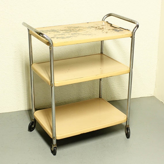 Vintage metal cart serving cart kitchen cart Cosco tan