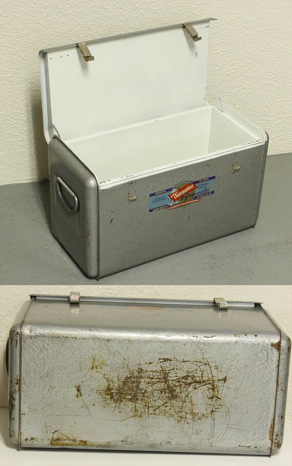 Vintage cooler Thermaster ice chest metal silver/gray