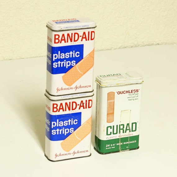 vintage tins 3 bandaid curad metal containers with lids