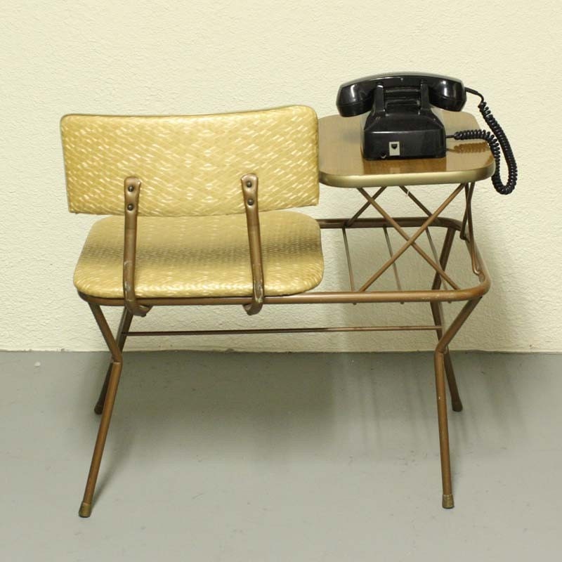 vintage telephone table gold and brown gossip center