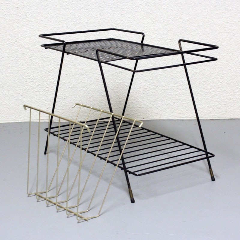 Vintage table stand metal end table magazine rack
