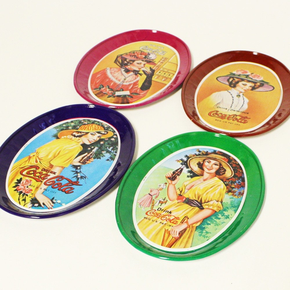 4 Vintage Coca Cola tray mini trays small trays set of 4