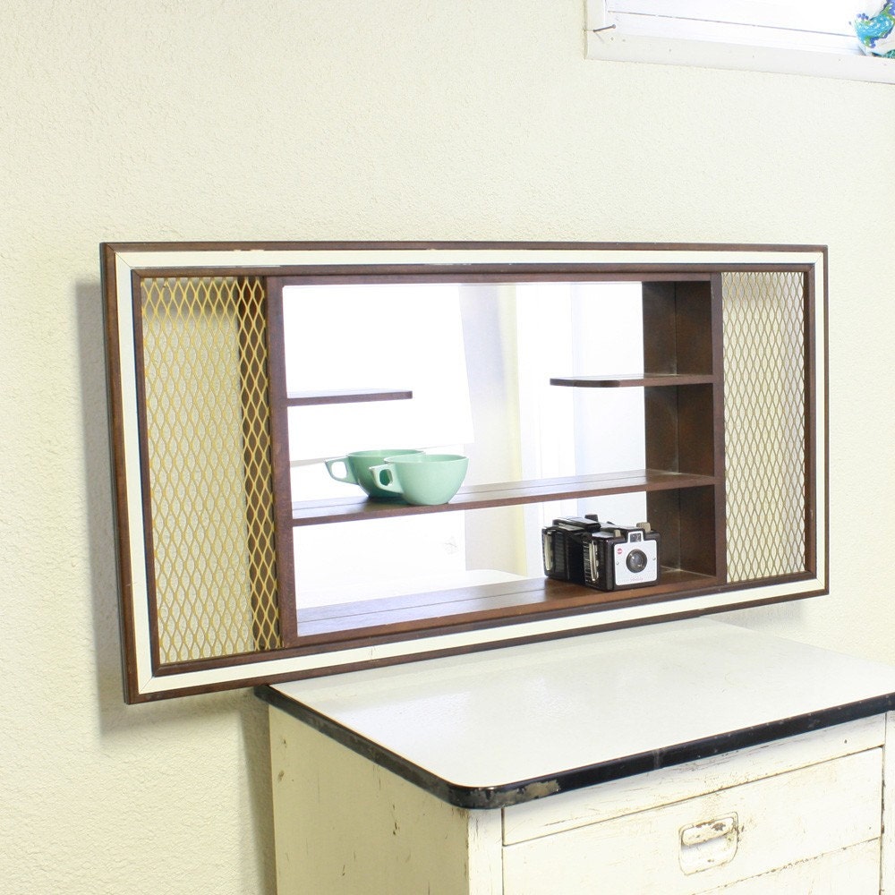 Vintage shadow box mirrored shelves wall hanging