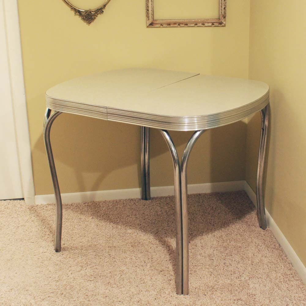 Vintage Kitchen Dinette Table Formica Top Gray Cracked Ice