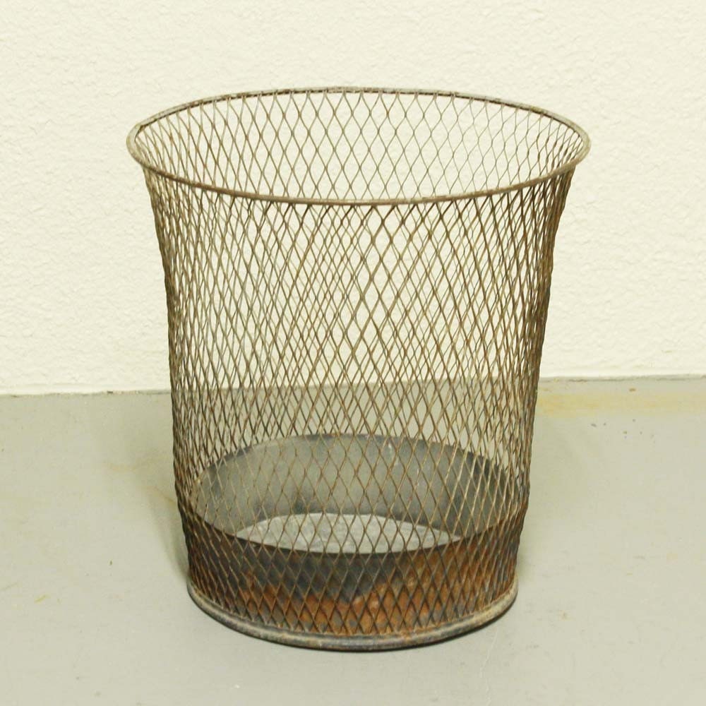 Vintage mesh trash can metal wire mesh industrial
