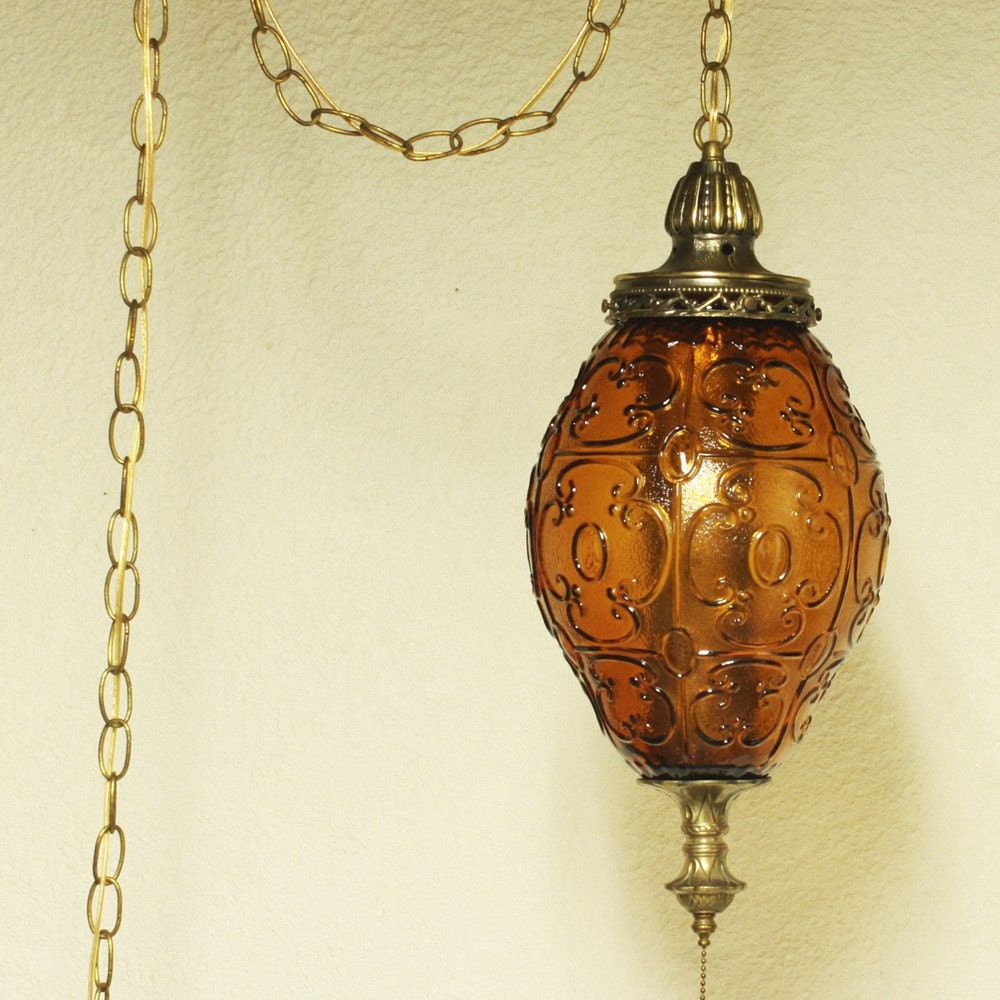 Vintage hanging light hanging lamp amber globe chain