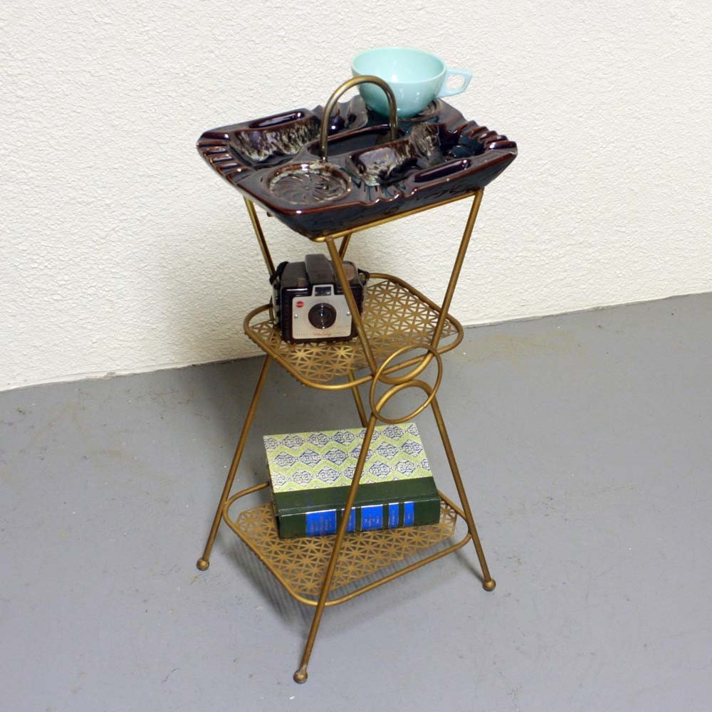 Vintage ashtray stand ash tray stand metal gold tone