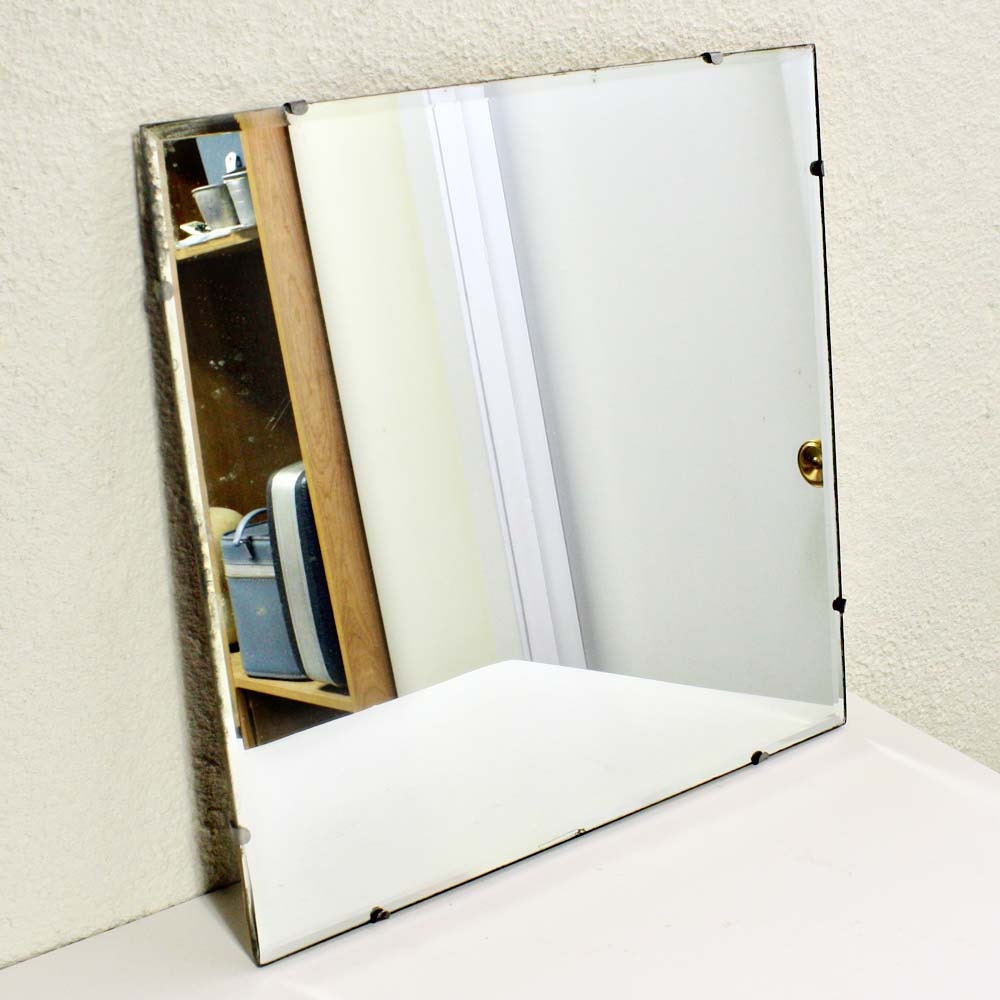 Vintage wall mirror square beveled edge by OldCottonwood on Etsy