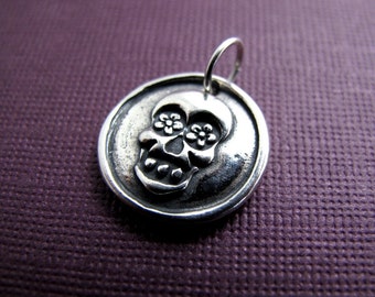 sugar skull day of the dead sterling silver charm