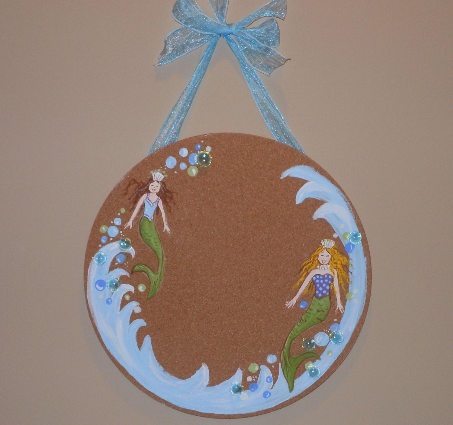 Mermaid Round Cork Bulletin Board by paulawellsstudio on Etsy
